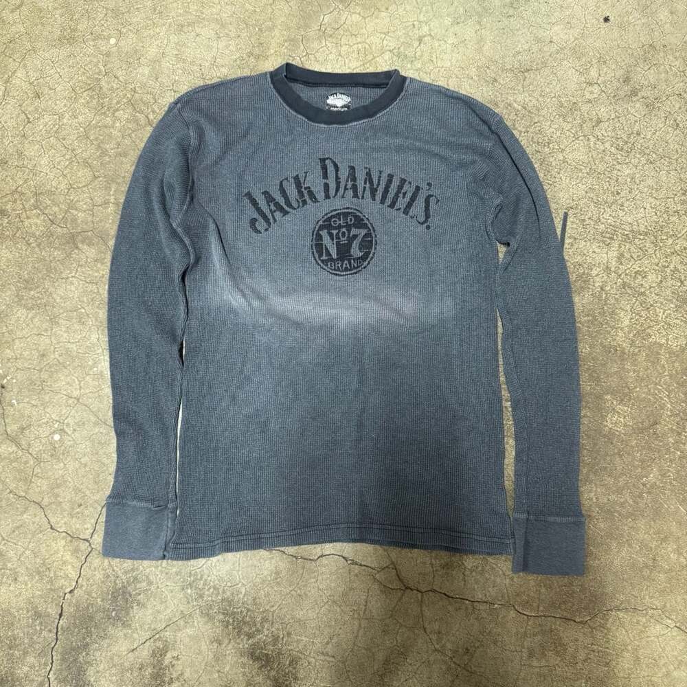 Jack Daniel's Long Sleeve Thermal Shirt Size Medium Grey Old No 7